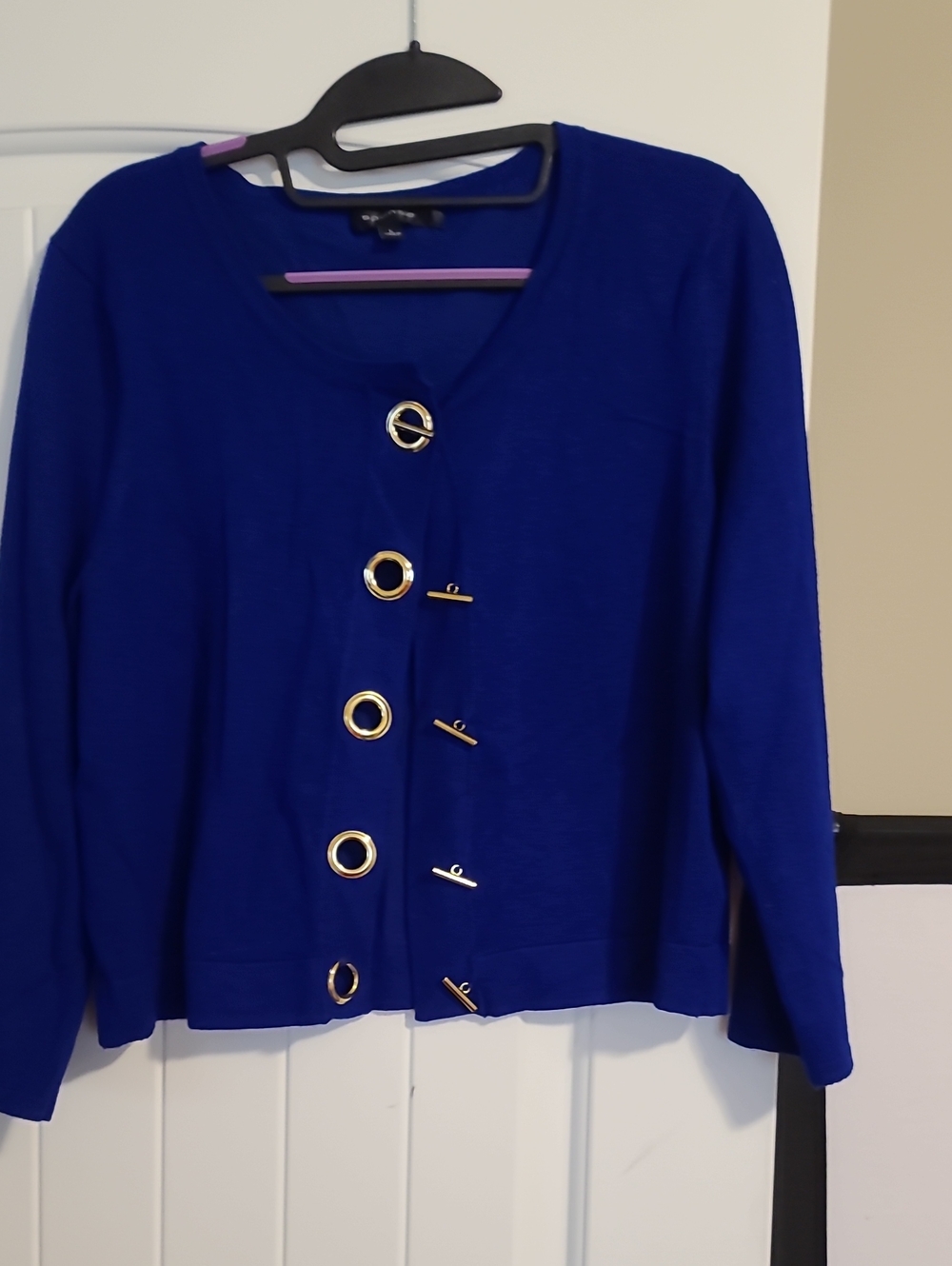 Spense Royal Blue Button-Front Cardigan with Gold Accents